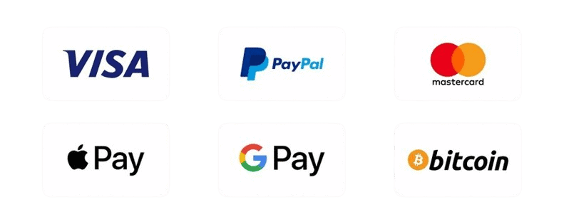 Accepted payment methods for qwevotv IPTV subscription — Visa, PayPal, Mastercard, Apple Pay, Google Pay, Bitcoin